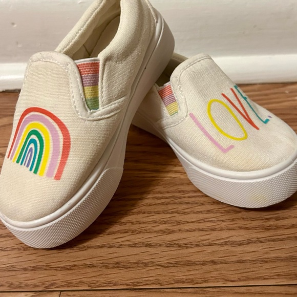 Rea Dunn Canvas Slip-On Shoes - Cream with Rainbow Design - Picture 2 of 5